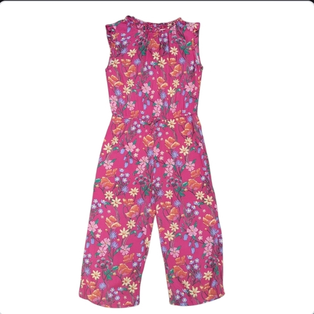 Gymboree Romper Pink Floral Crop Length Wide Leg Rayon Girls Large 10-12